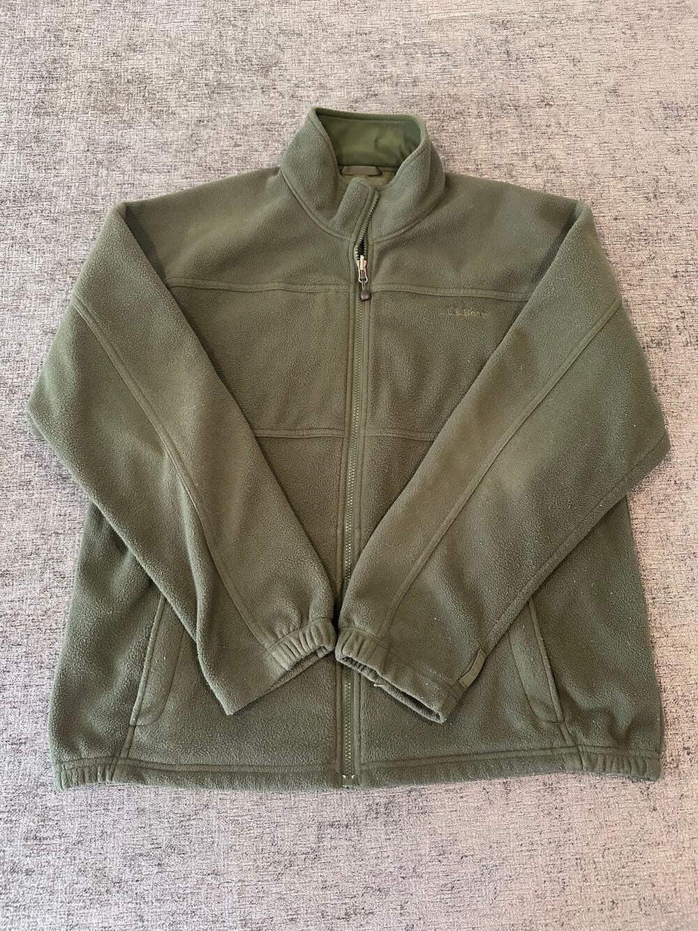 LL Bean Full Zip Fleece Jacket Mens Large Reg Olive Green Warm Outdoor Hiking L